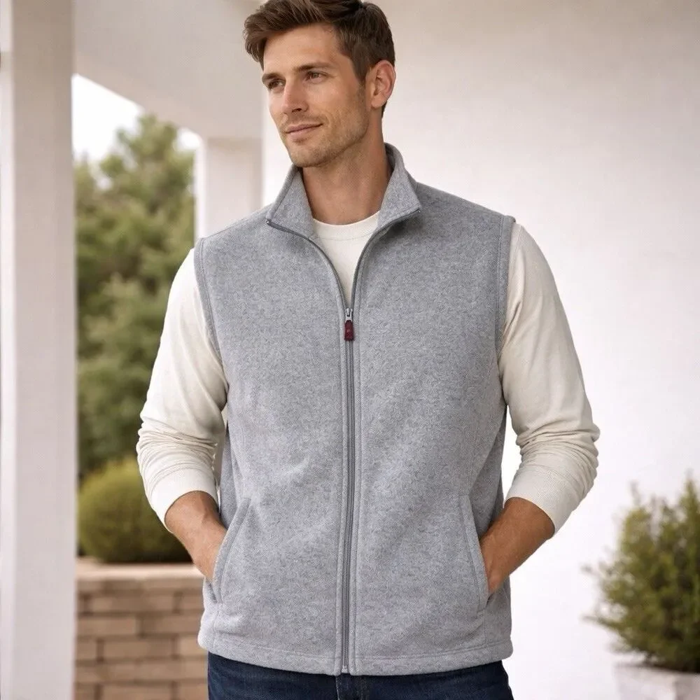 Saddlebred Men’s Gray Fleece Zip Vest L Classic Normcore Preppy Casual